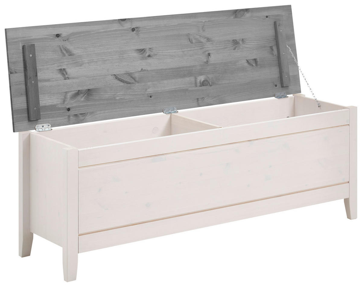 BETTBANK Kiefer Weiß, Grau  - Weiß/Grau, ROMANTIK / LANDHAUS, Holz (136/47/38cm) - Boxxx