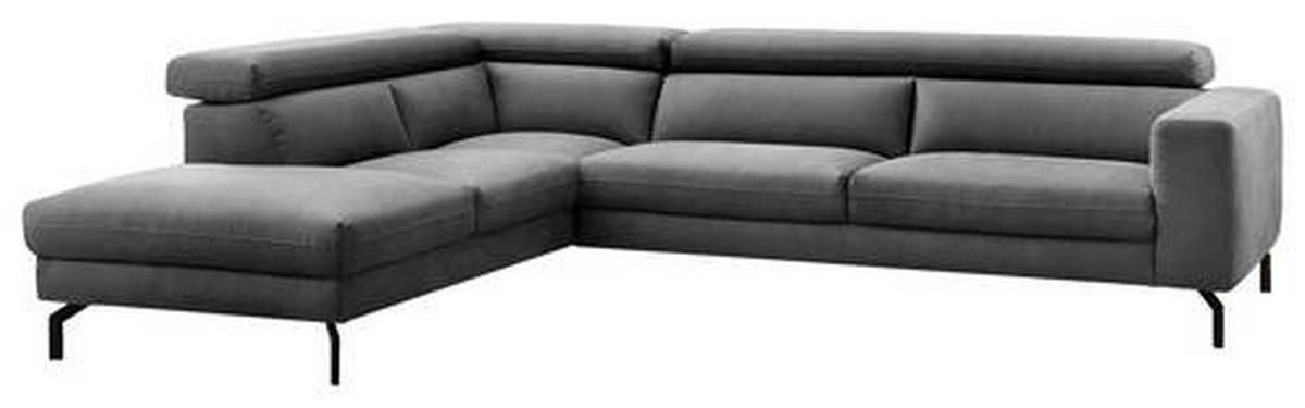 ECKSOFA in Mikrofaser Dunkelgrau  - Dunkelgrau/Schwarz, Modern, Textil/Metall (233/305cm) - Trendmanufaktur