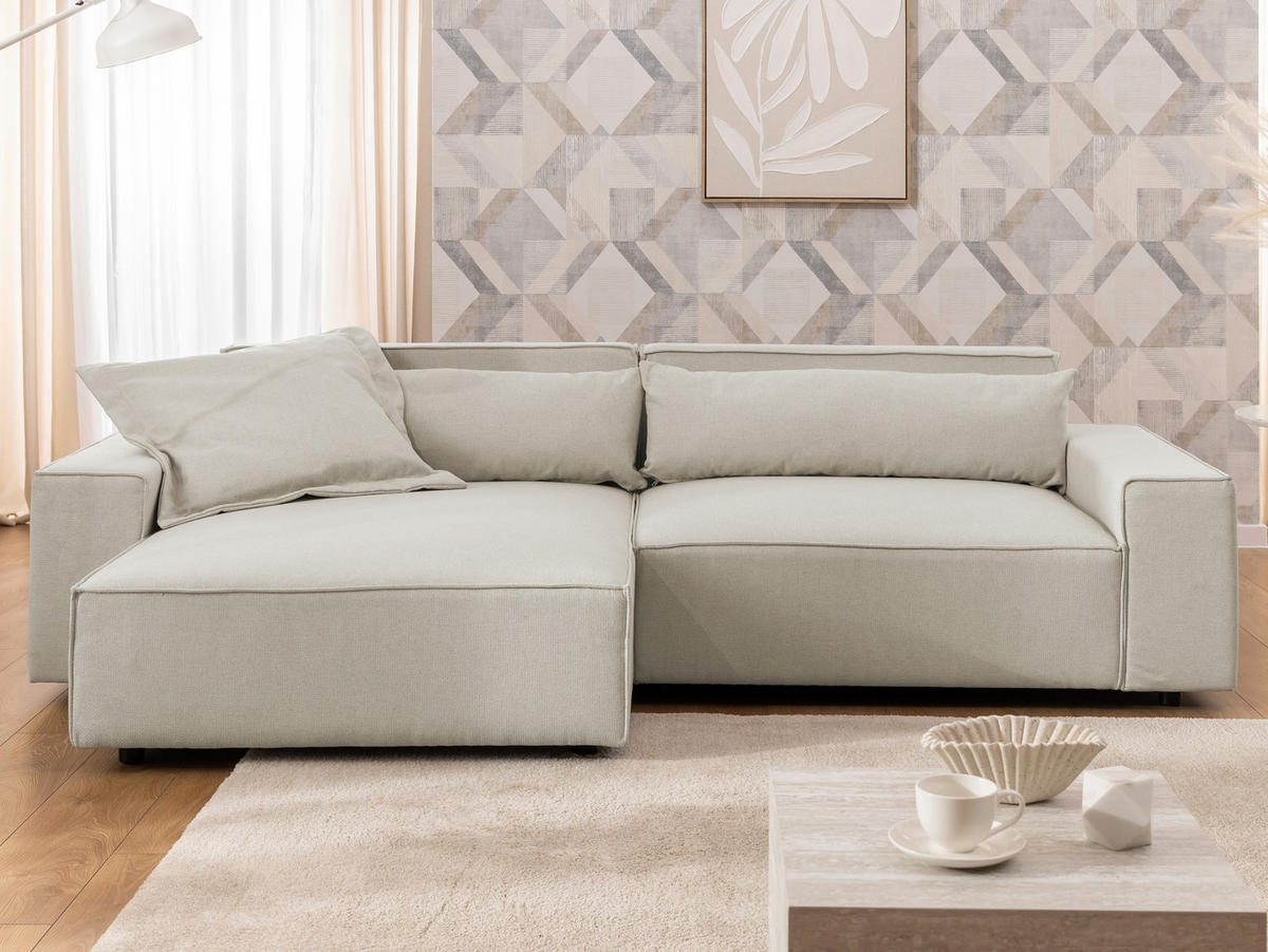 ECKSOFA Curduroy in Webstoff Ecru Rückenkissen  251/142 cm  - Ecru/Schwarz, Design, Kunststoff/Textil (251/142cm) - P & B