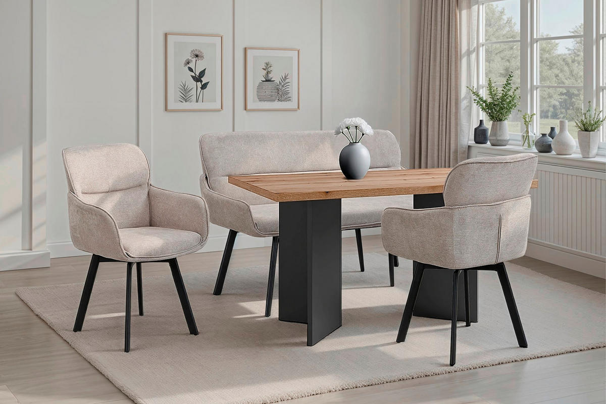 STUHL-SET Webstoff Schwarz, Taupe  - Taupe/Schwarz, MODERN, Textil/Metall (61/90/63cm) - MID.YOU