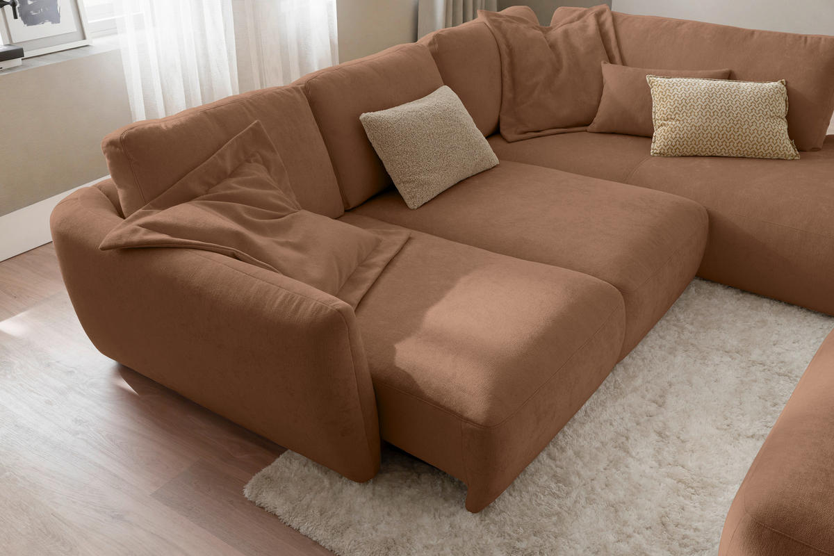 ECKSOFA  in Chenille Braun  307/224 cm  - Schwarz/Braun, KONVENTIONELL, Kunststoff/Textil (307/224cm) - Hom`in