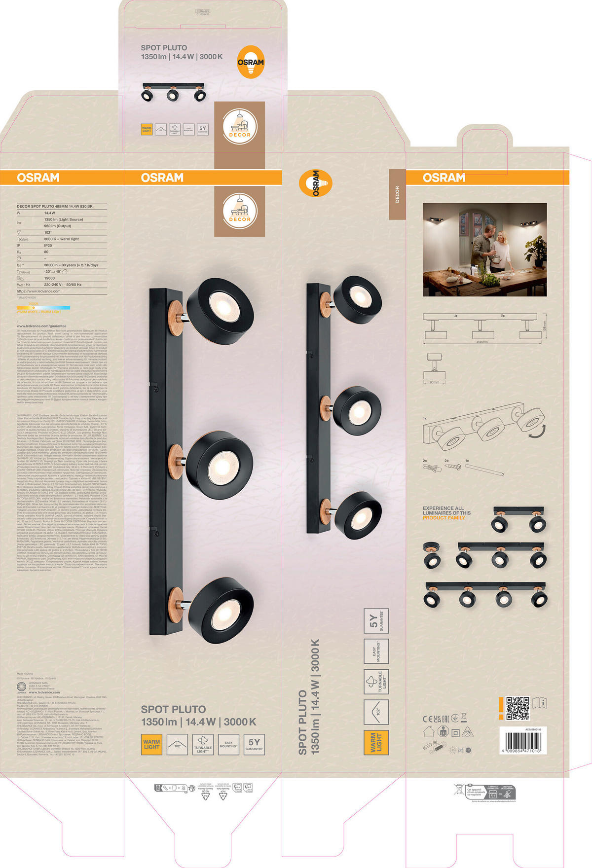 LED-STRAHLER 49,8/9/10,8 cm   - Schwarz, Design, Holz/Kunststoff (49,8/9/10,8cm) - Osram