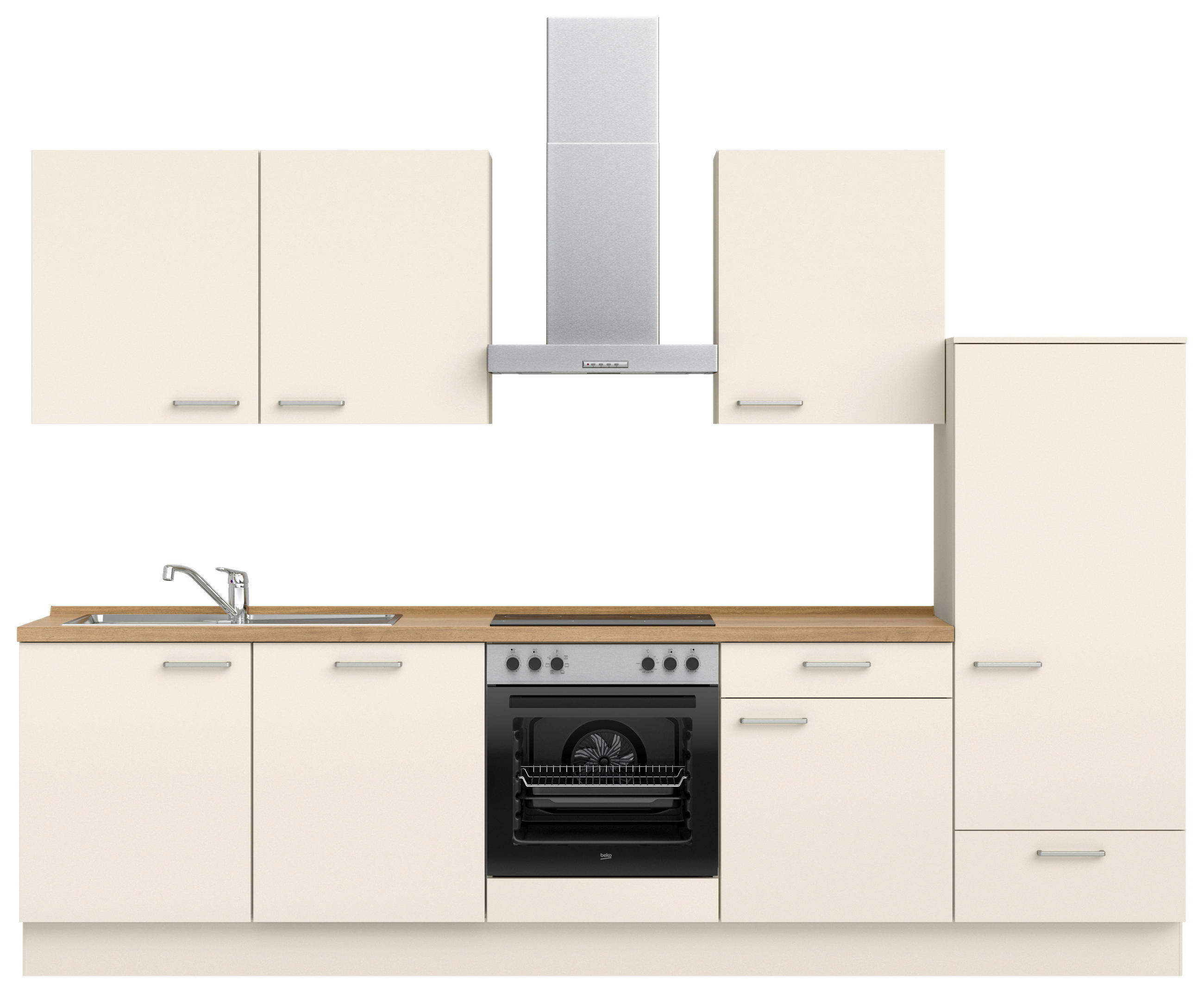 KÜCHENBLOCK 300 cm   in Eichefarben, Magnolie  - Edelstahlfarben/Eichefarben, MODERN, Holzwerkstoff/Metall (300cm) - Nobilia