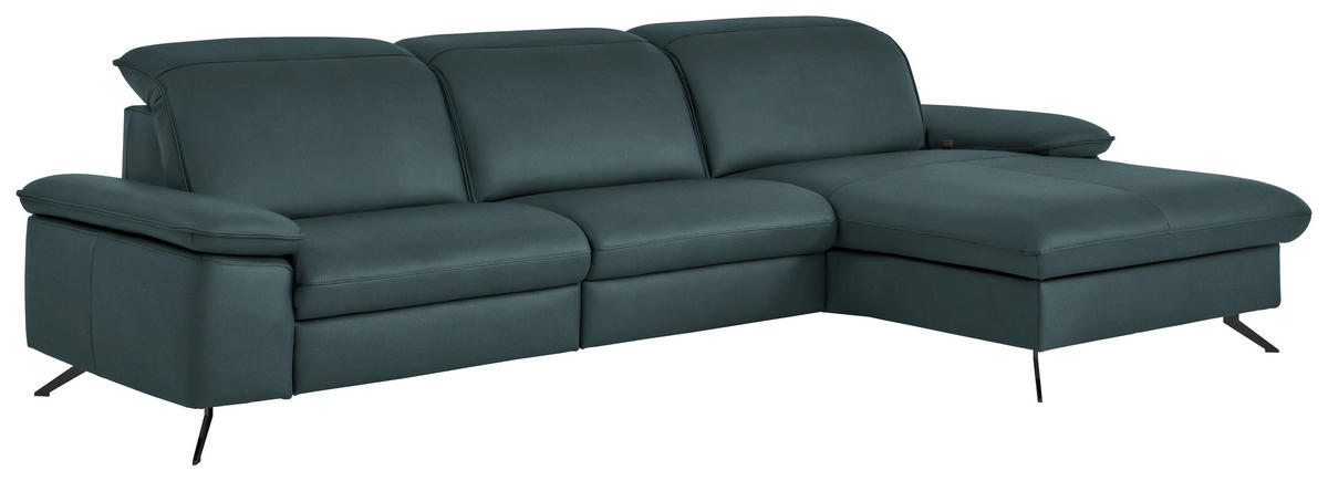 ECKSOFA  Echtleder Graublau  - Graublau/Schwarz, Design, Leder/Metall (307/169cm) - Beldomo Premium