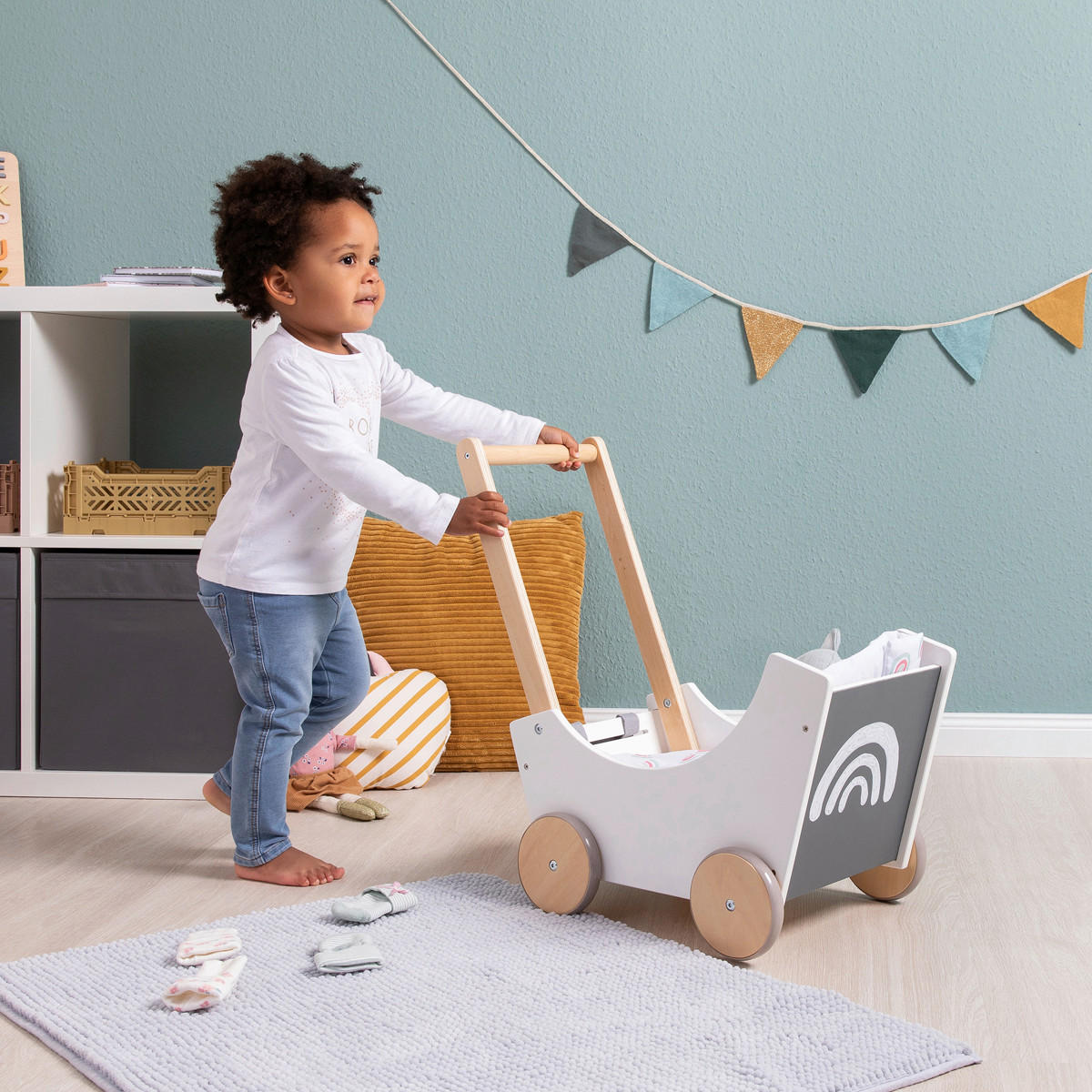 PUPPENWAGEN BARLIA - Weiß/Naturfarben, Basics, Holz/Holzwerkstoff (55,9/30,9/54,4cm) - MUSTERKIND