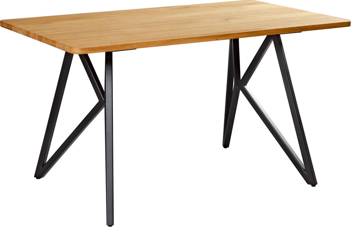 ESSTISCH Eiche vollmassiv  - Schwarz, KONVENTIONELL, Holz/Metall (140/80/76cm) - Novel