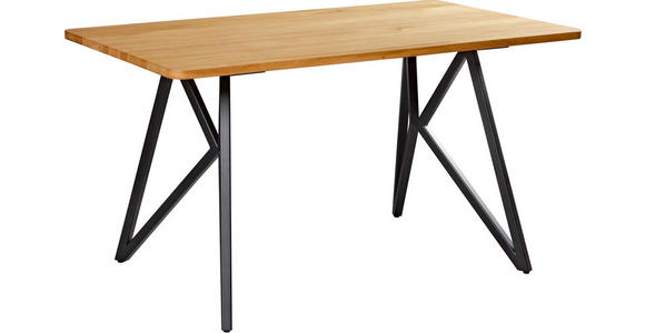 ESSTISCH Eiche vollmassiv - Schwarz, KONVENTIONELL, Holz/Metall (140/80/76cm) - Novel