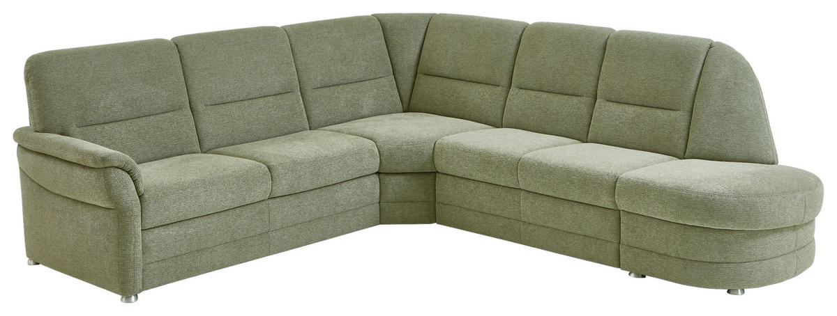 ECKSOFA  in Makramee Grün  - Alufarben/Grün, KONVENTIONELL, Textil/Metall (253/273cm) - Beldomo Comfort
