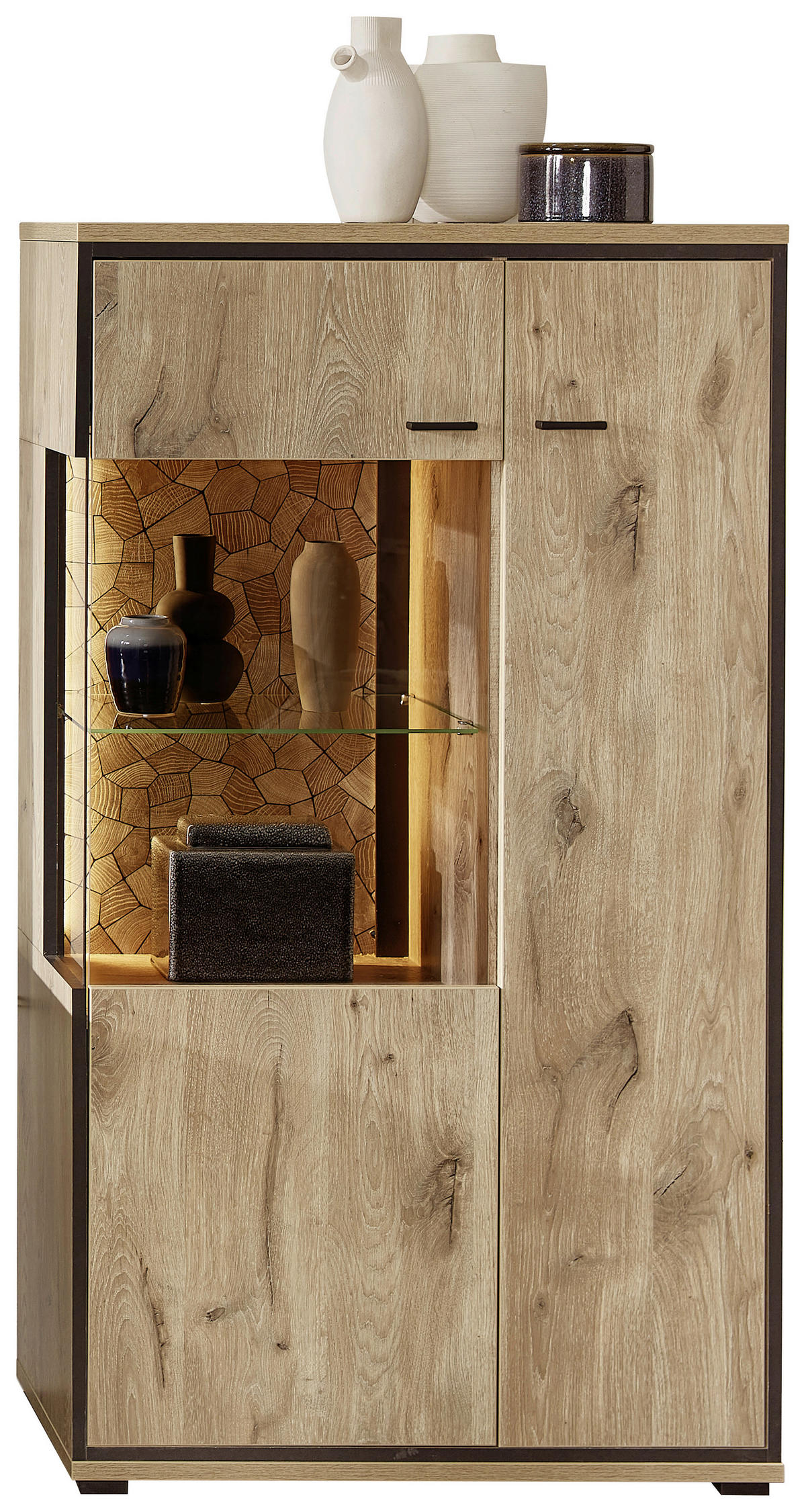 VITRINE in Schwarz, Eichefarben  - Eichefarben/Schwarz, Konventionell, Glas/Holzwerkstoff (80/144/40cm) - Livetastic