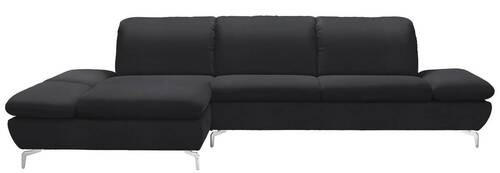 ECKSOFA in Echtleder Schwarz  200/315 cm  - Silberfarben/Schwarz, Design, Leder/Metall (200/315cm) - Chilliano