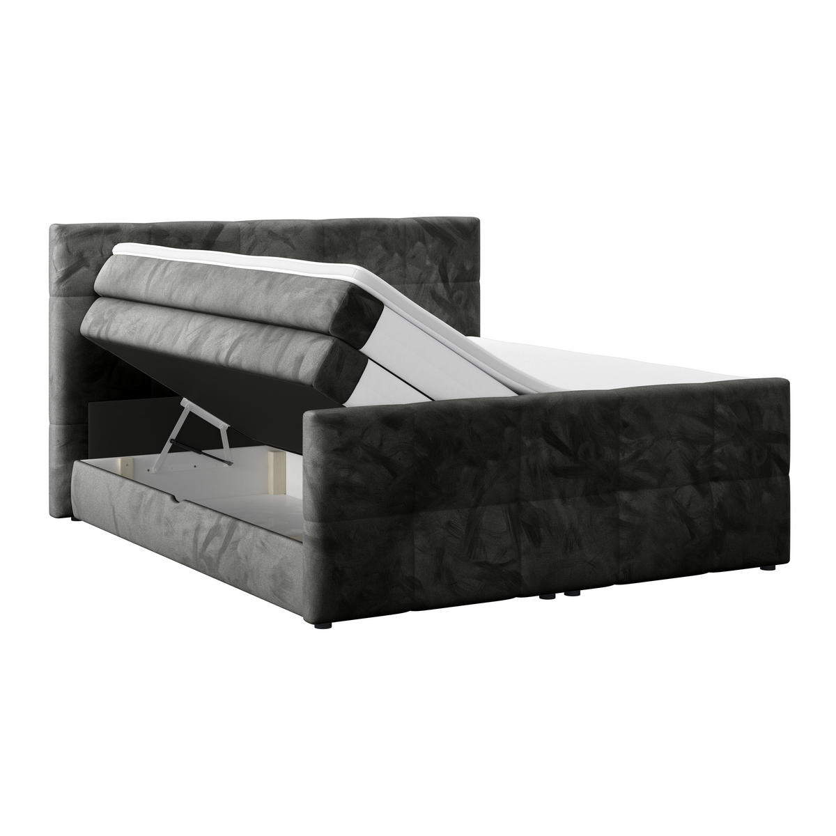 BOXSPRINGBETT 180/200 cm,  in Anthrazit, gepolstertes Kopfteil, Bettkasten, Topper, Matratzen, H4 + H4 = sehr fest  - Anthrazit, KONVENTIONELL, Holz/Holzwerkstoff (180/200cm) - Luca Bessoni