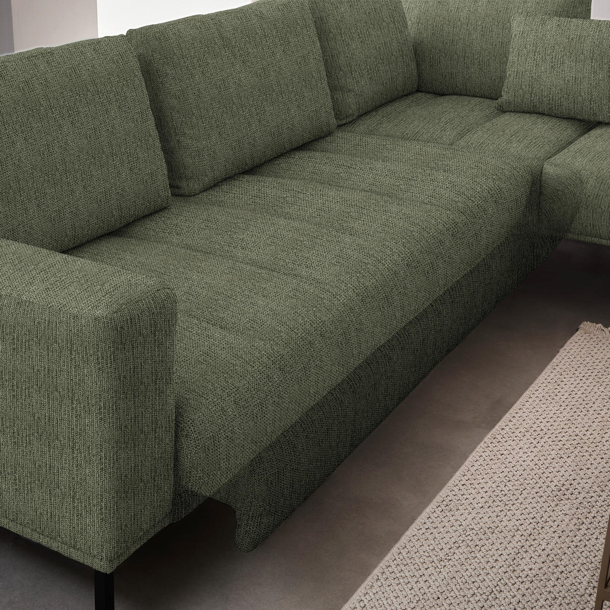 ECKSOFA  in Flachgewebe Grün  308/270 cm  - Schwarz/Grün, Design, Textil/Metall (308/270cm) - Pure Home Lifestyle