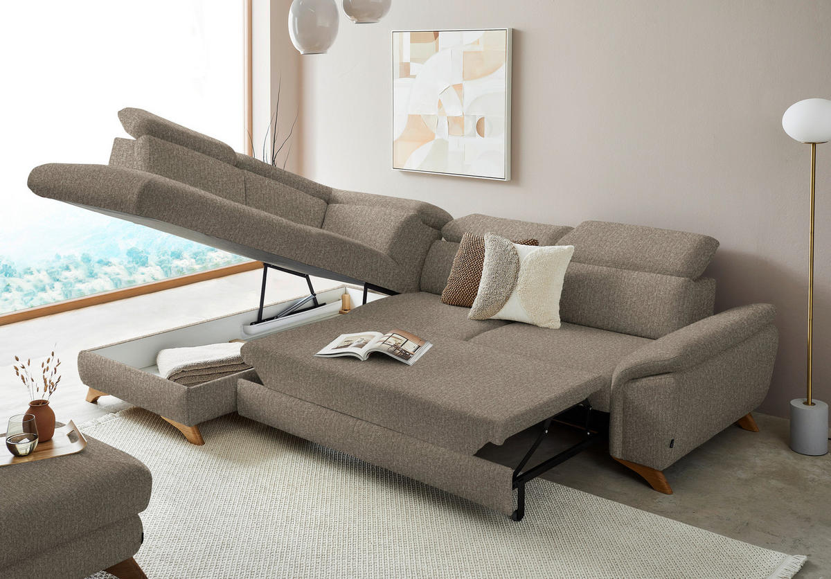 ECKSOFA in Chenille Graubraun  - Eichefarben/Graubraun, Modern, Holz/Textil (212/287cm) - Valnatura