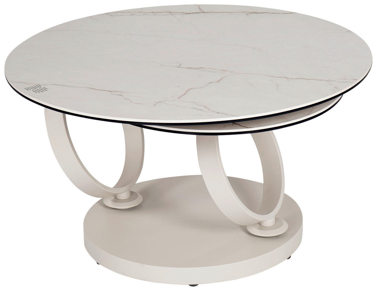 COUCHTISCH ESG 80-133,5/80/43 cm rund Weiß, Beige  - Beige/Weiß, Design, Glas/Keramik (80-133,5/80/43cm) - Dieter Knoll