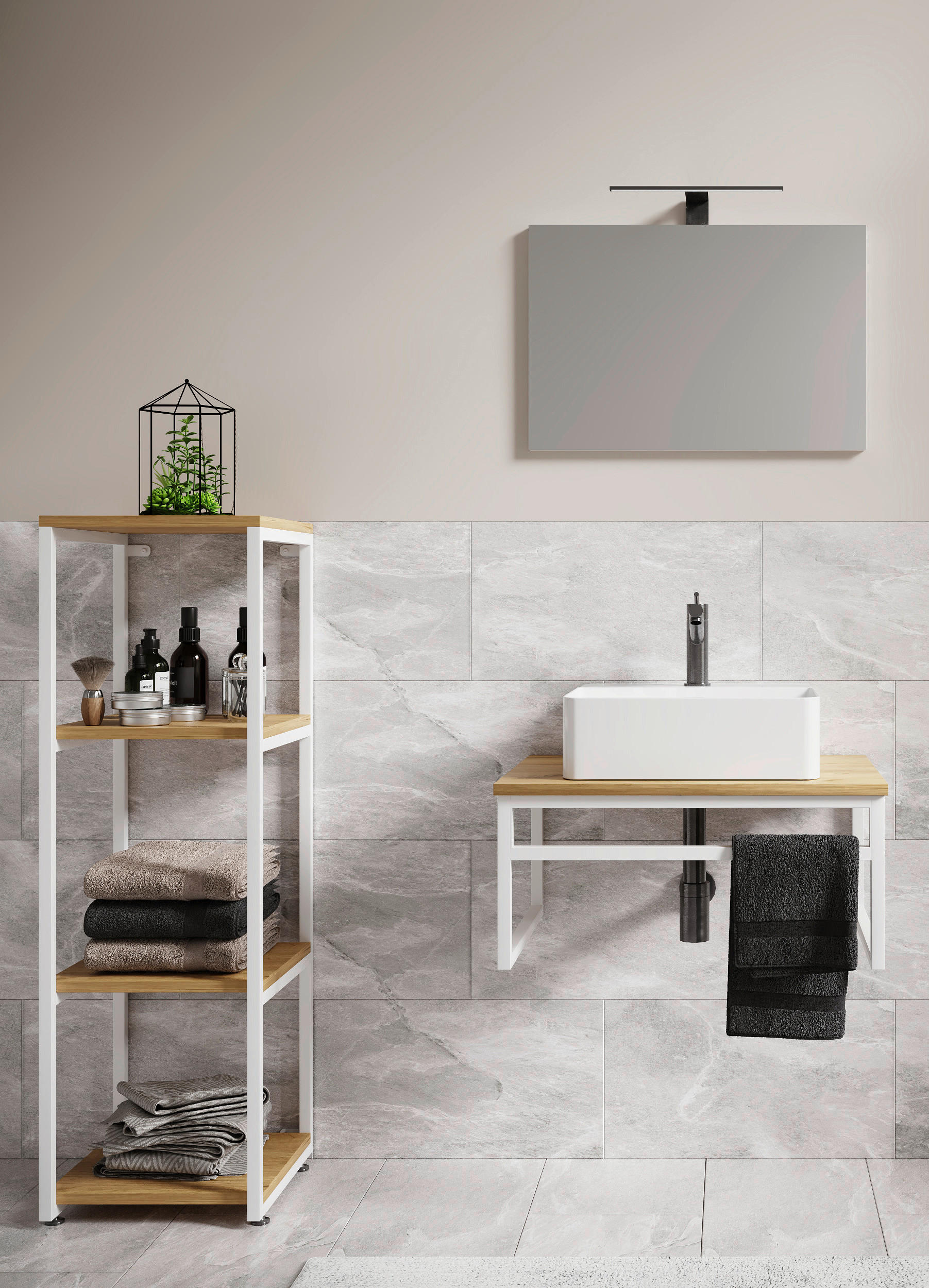 BADEZIMMER 4-teilig in 95 cm - Honigeiche/Weiss, Modern, Glas/Keramik (95cm) - MID.YOU