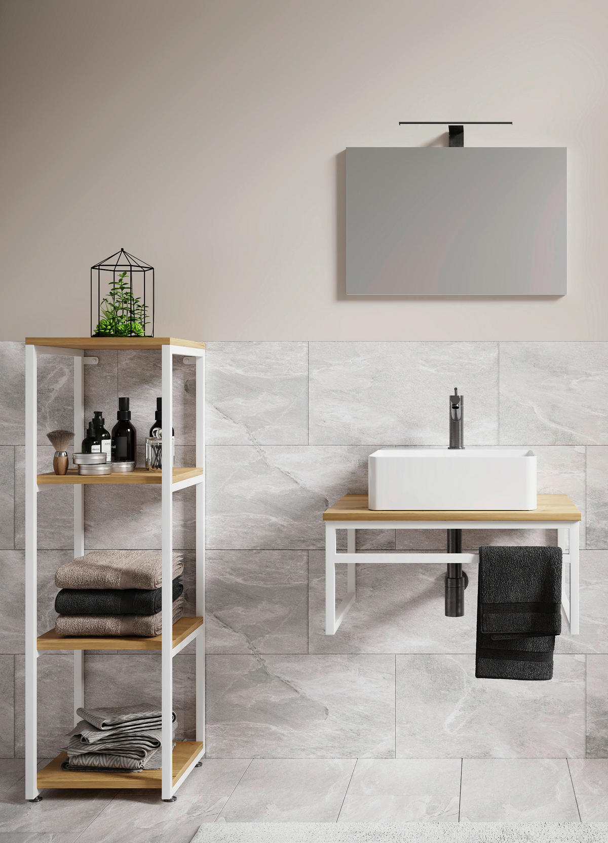 BADEZIMMER 4-teilig  in 95 cm  - Honigeiche/Schwarz, MODERN, Glas/Keramik (95cm) - MID.YOU