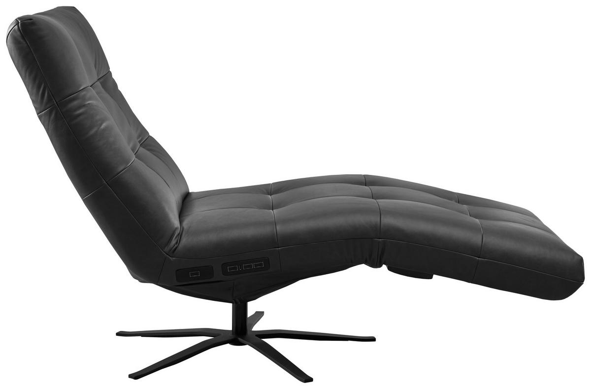 RELAXLIEGE in Echtleder Schwarz  - Schwarz, MODERN, Leder/Metall (82/53-115/156-206cm) - Pure Home Comfort