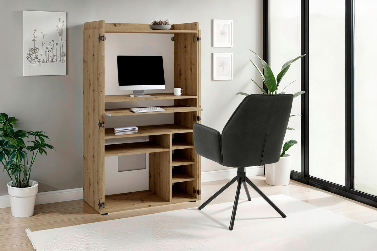 SEKRETÄR - Schwarz/Eiche Artisan, MODERN, Holzwerkstoff/Kunststoff (80/40/141cm) - MID.YOU