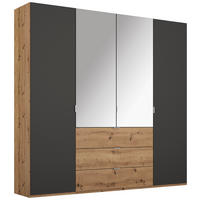 DREHTÜRENSCHRANK 4-türig Graphitfarben, Eichefarben  - Eichefarben/Alufarben, Trend, Glas/Holzwerkstoff (201/223/60cm) - Stylife