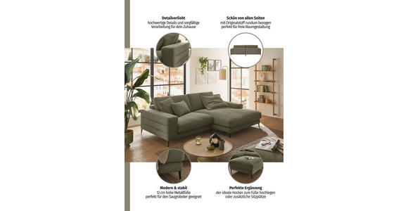 ECKSOFA Olivgrün Feincord  - Schwarz/Olivgrün, Design, Textil/Metall (177/253cm) - Dieter Knoll