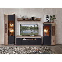 WOHNWAND  in Graphitfarben, Eichefarben 325/202/47 cm  - Eichefarben/Graphitfarben, Modern, Glas/Holzwerkstoff (325/202/47cm) - Stylife