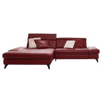ECKSOFA in Echtleder Rot  - Rot/Alufarben, Design, Leder/Metall (184/285cm) - Cantus