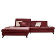 ECKSOFA in Echtleder Rot  - Rot/Alufarben, Design, Leder/Metall (184/285cm) - Cantus