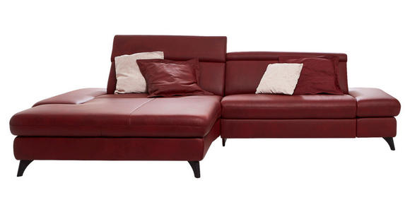 ECKSOFA in Echtleder Rot  - Rot/Alufarben, Design, Leder/Metall (184/285cm) - Cantus
