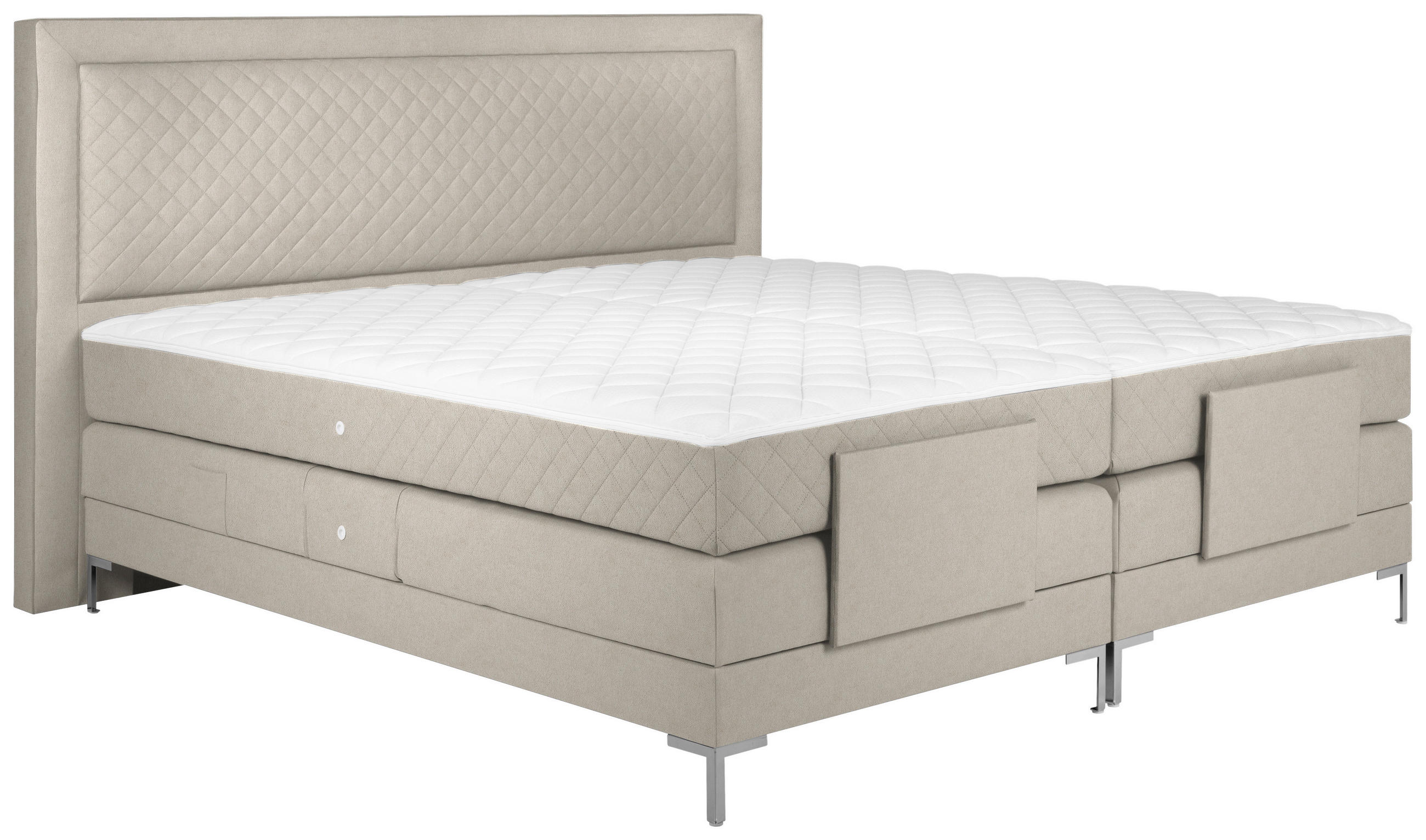 BOXSPRINGBETT 160/200 cm  in Beige  - Beige/Alufarben, Design, Textil/Metall (160/200cm) - Welnova