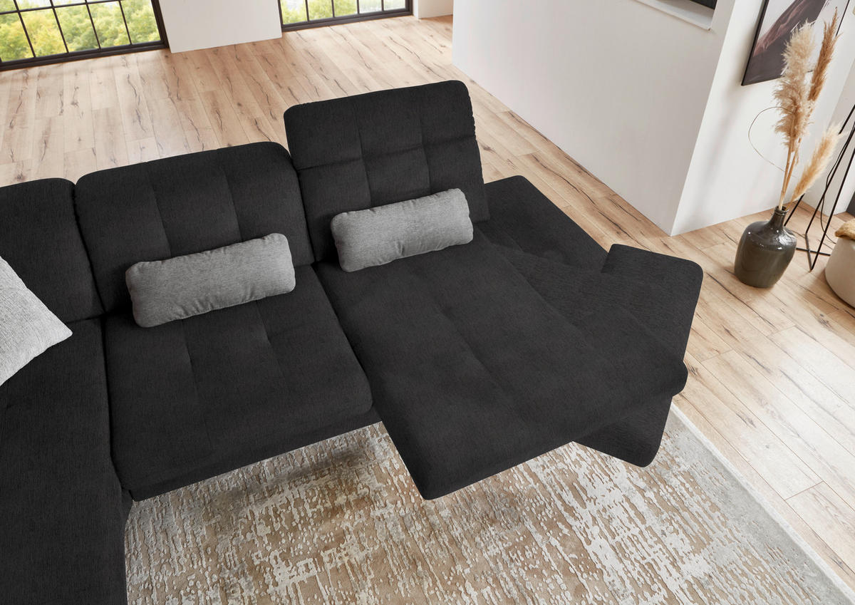 ECKSOFA in Flachgewebe Anthrazit  - Anthrazit/Schwarz, Design, Textil/Metall (190/309cm) - Beldomo Style