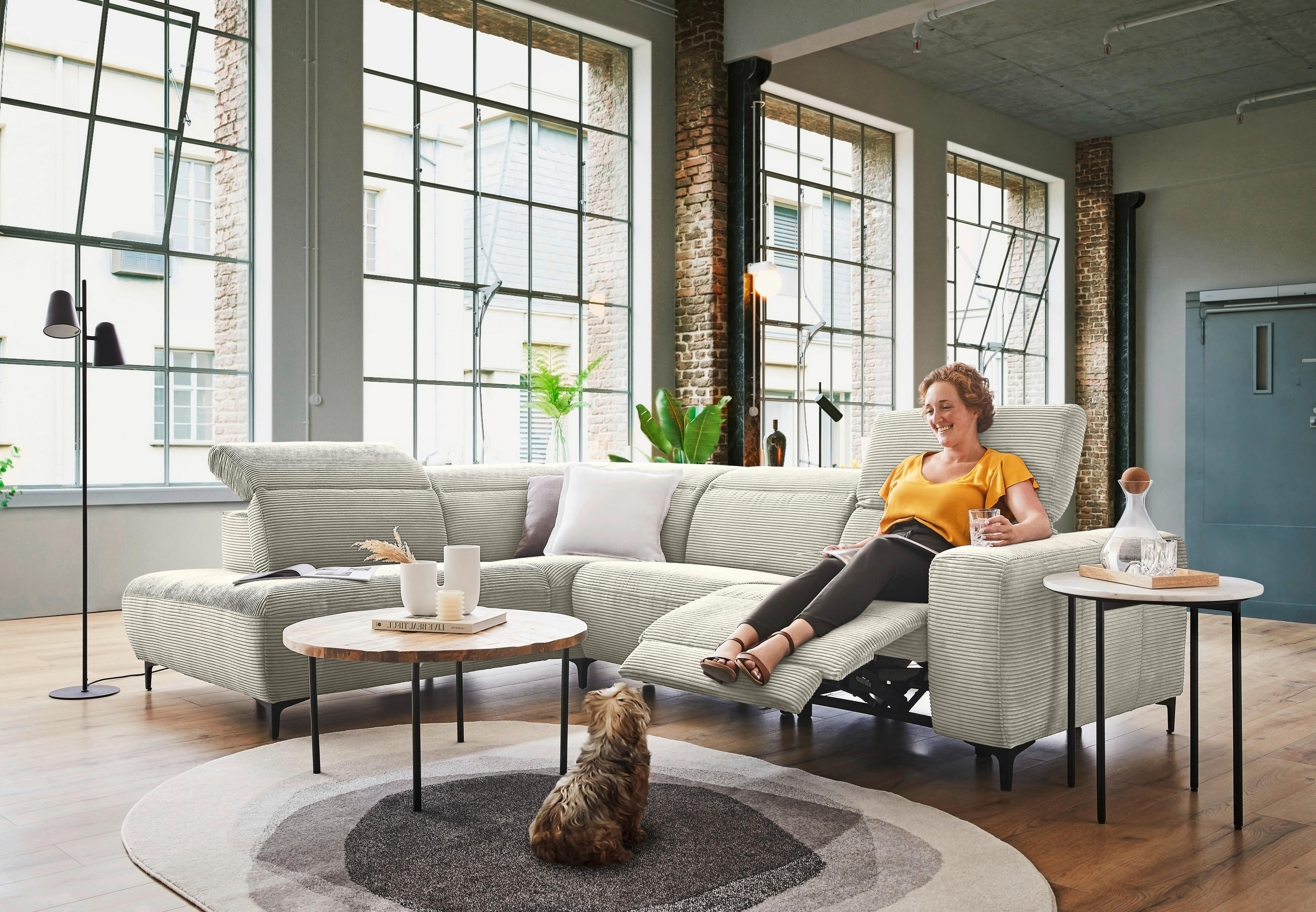 ECKSOFA in Cord Naturfarben  - Schwarz/Naturfarben, Design, Textil (223/290cm) - Pure Home Lifestyle