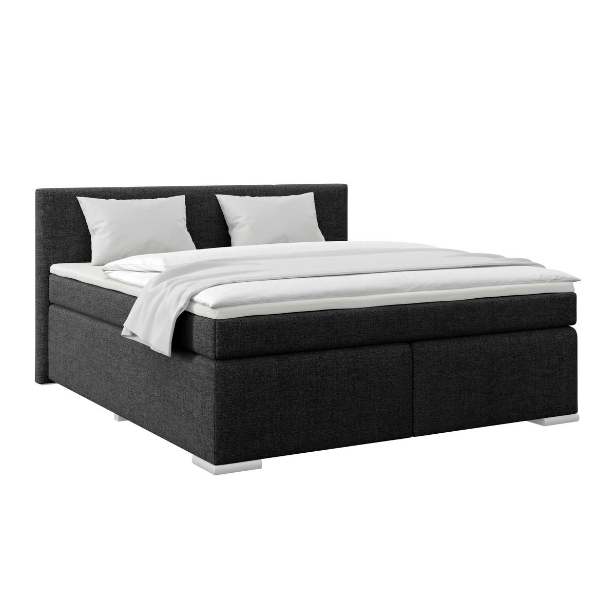 BOXSPRINGBETT 180/200 cm  in Schwarz  - Alufarben/Schwarz, Basics, Kunststoff/Textil (180/200cm) - Boxxx
