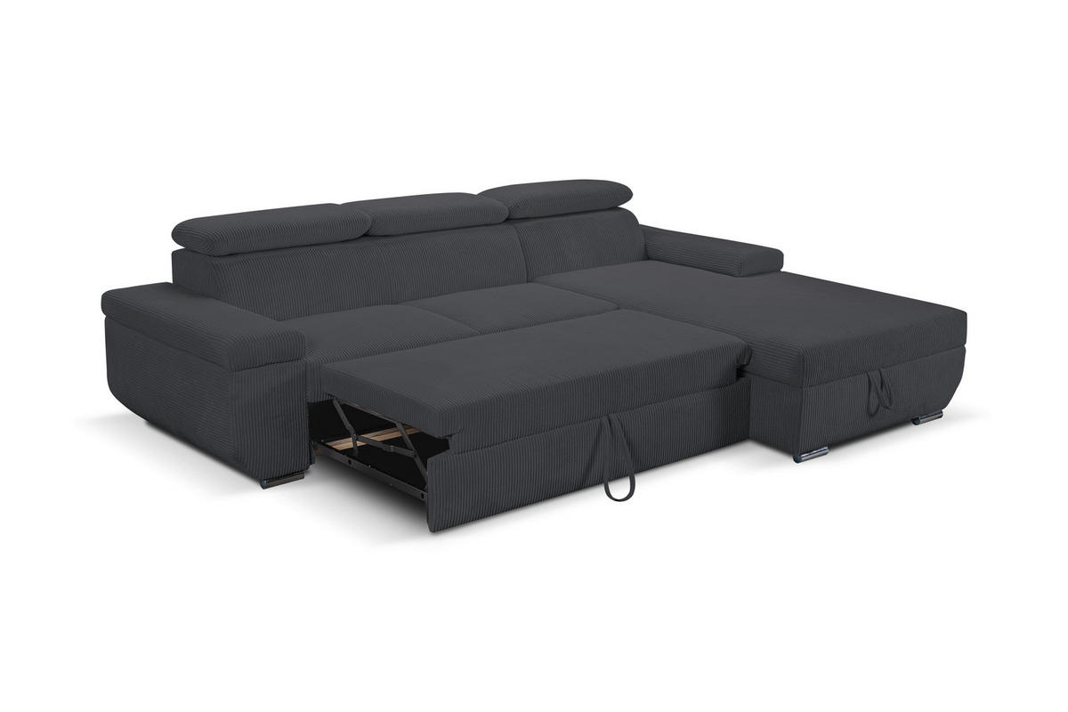 ECKSOFA LARS Anthrazit Cord  - Chromfarben/Anthrazit, Design, Kunststoff/Textil (268/189cm) - Livetastic