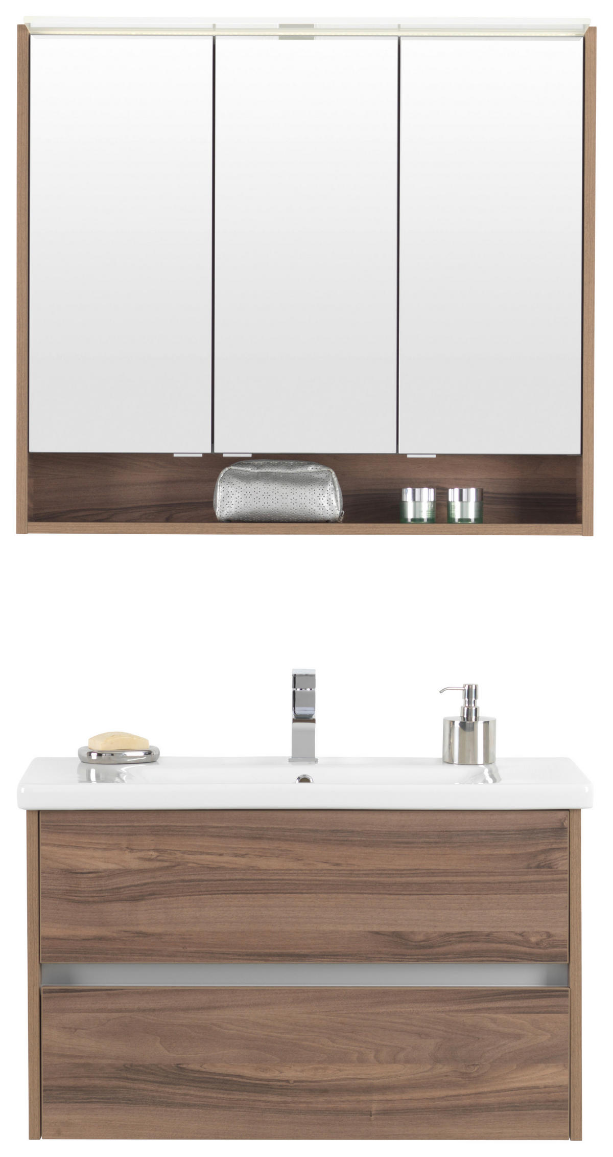 BADEZIMMER  in 93,2 cm  - Nussbaumfarben/Weiß, Basics, Glas/Keramik (93,2cm) - Voleo