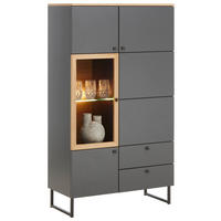 VITRINE in furniert, massiv Eiche Grau, Eichefarben  - Eichefarben/Schwarz, Lifestyle, Glas/Holz (86/158/42cm) - Valdera