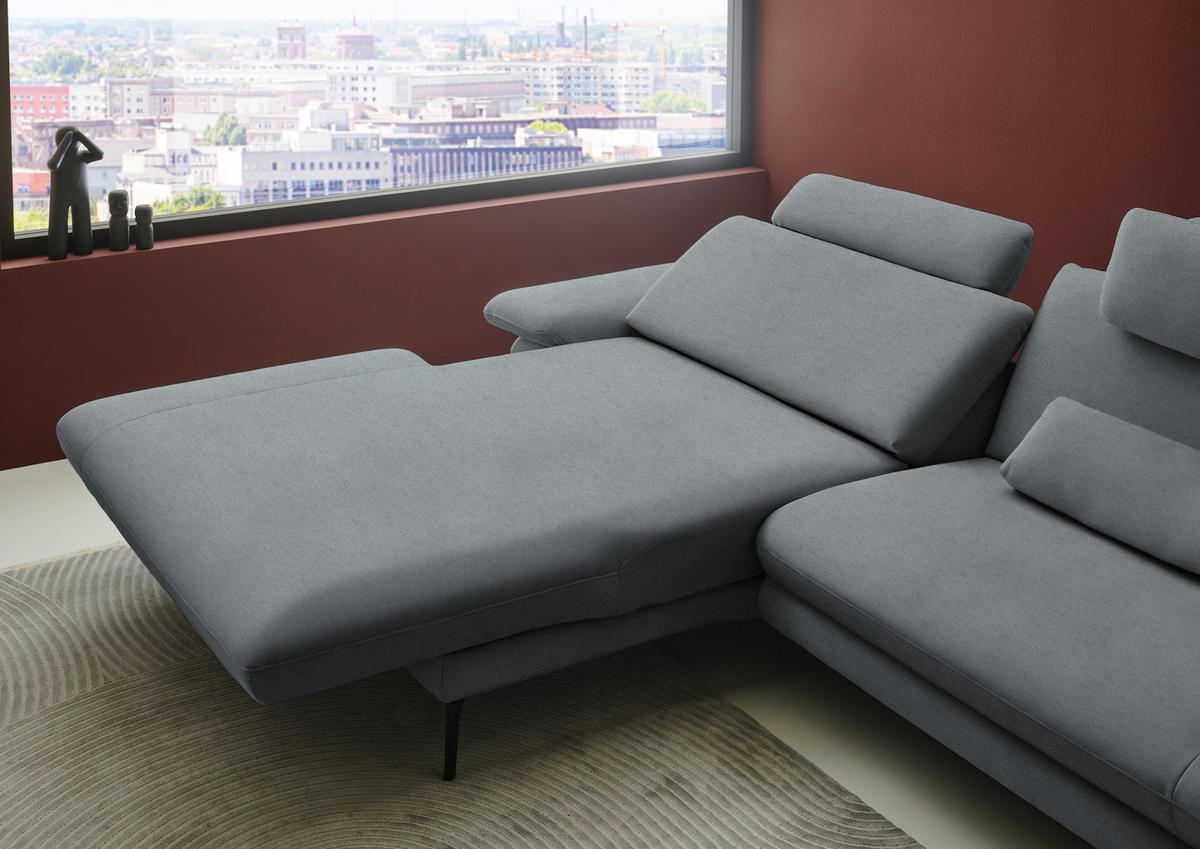 ECKSOFA Chenille, Flachgewebe Dunkelgrau  - Dunkelgrau/Schwarz, Design, Textil/Metall (180/284cm) - Dieter Knoll