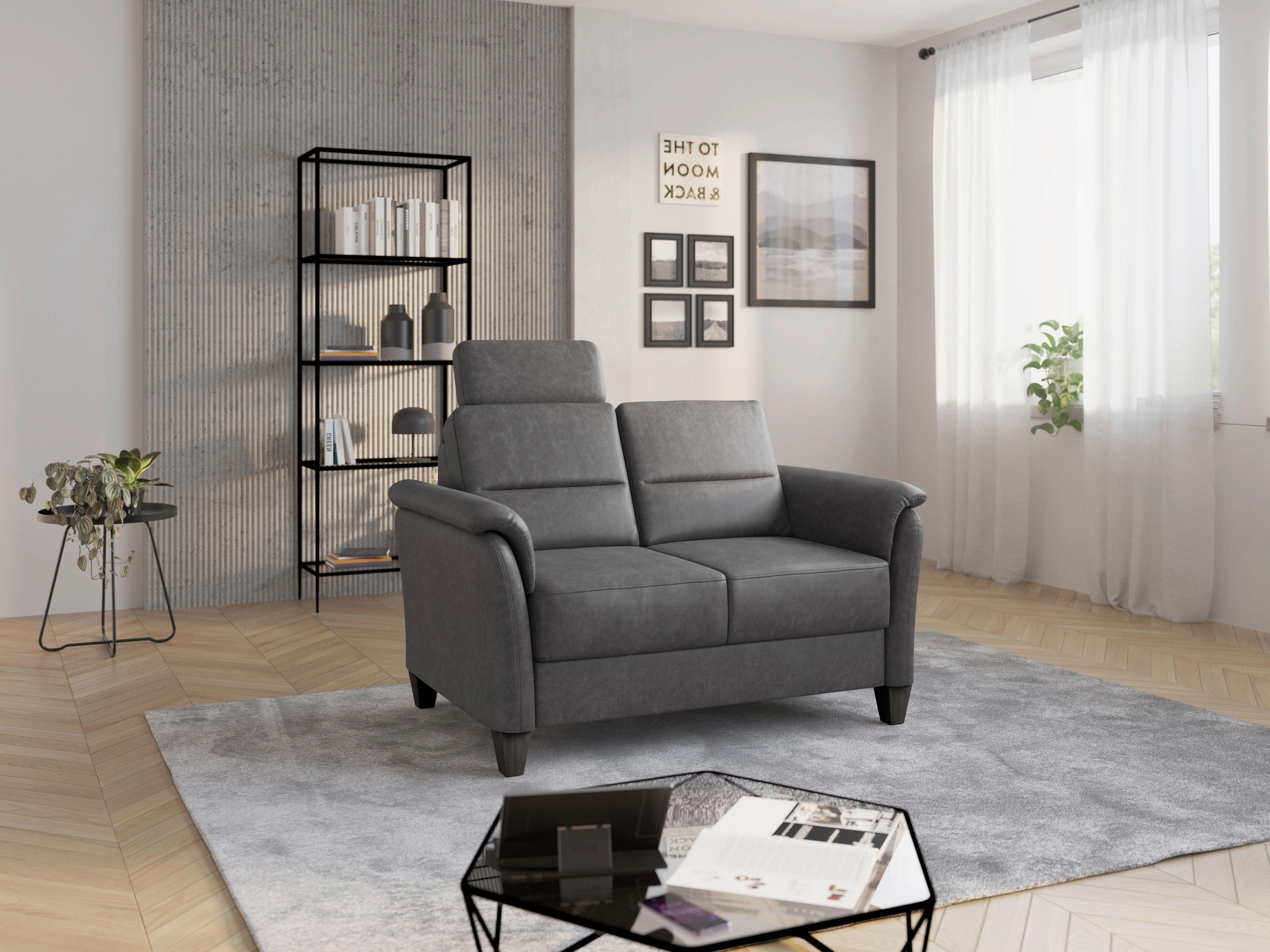 2-SITZER-SOFA in Mikrofaser Anthrazit  - Wengefarben/Anthrazit, Konventionell, Holz/Textil (149/89/89cm) - Sit & More