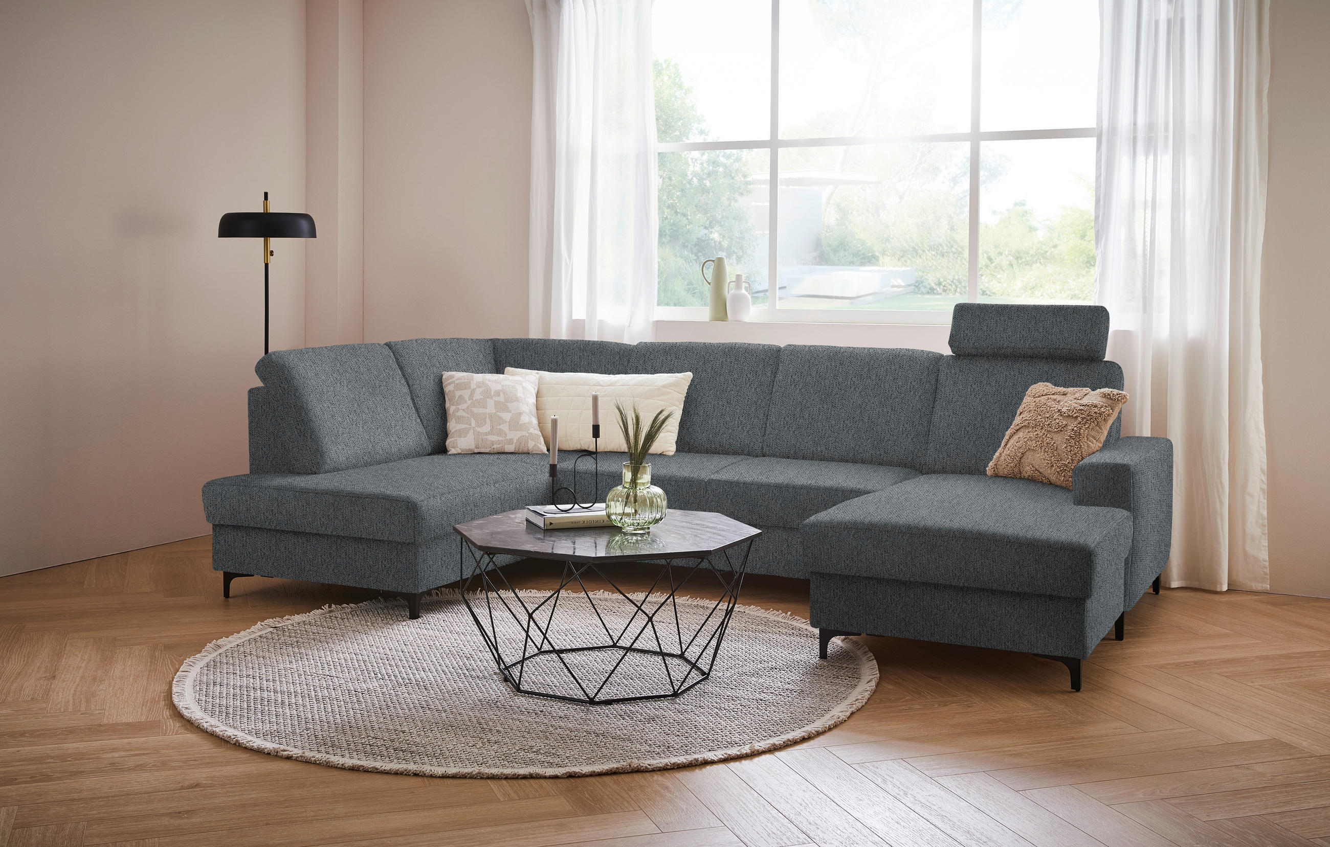 WOHNLANDSCHAFT in Webstoff Dunkelgrau  - Dunkelgrau/Schwarz, Konventionell, Textil/Metall (185/317/167cm) - Stylife