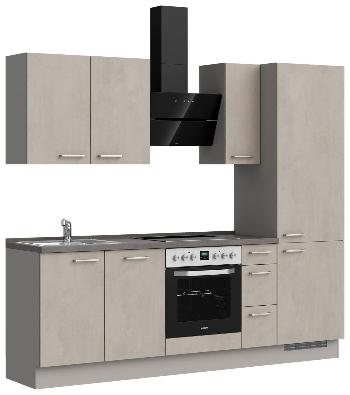 KÜCHENBLOCK Riva 240 cm  in Grau, Schieferfarben  - Schieferfarben/Edelstahlfarben, MODERN, Holzwerkstoff/Metall (240cm) - Nobilia