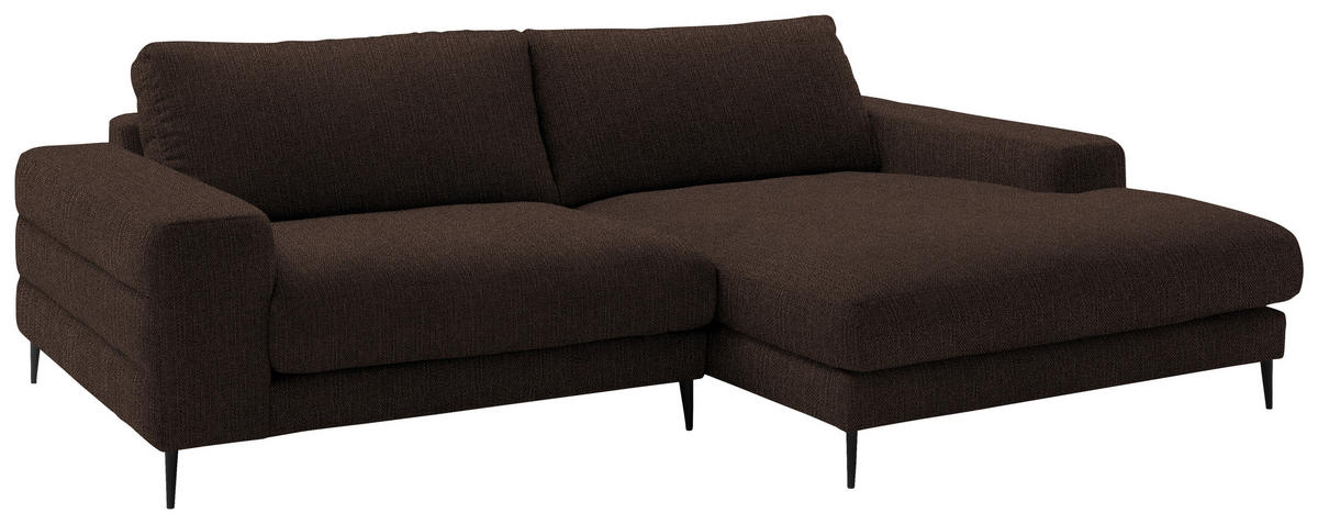 ECKSOFA in Flachgewebe Dunkelbraun  - Dunkelbraun/Schwarz, Design, Textil/Metall (253/177cm) - Dieter Knoll