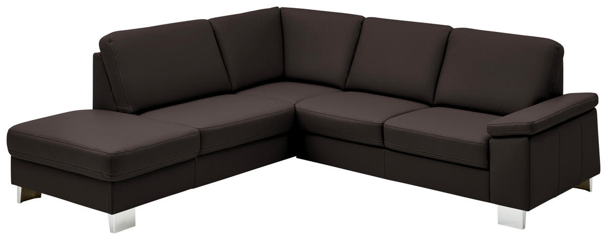 ECKSOFA  in Echtleder Mokka  235/248 cm  - Alufarben/Mokka, Design, Leder/Metall (235/248cm) - Beldomo Premium
