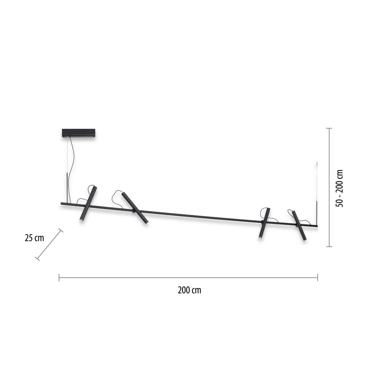 LED-HÄNGELEUCHTE 200/25/50-200 cm  - Schwarz, LIFESTYLE, Kunststoff/Metall (200/25/50-200cm) - Neuhaus PURE