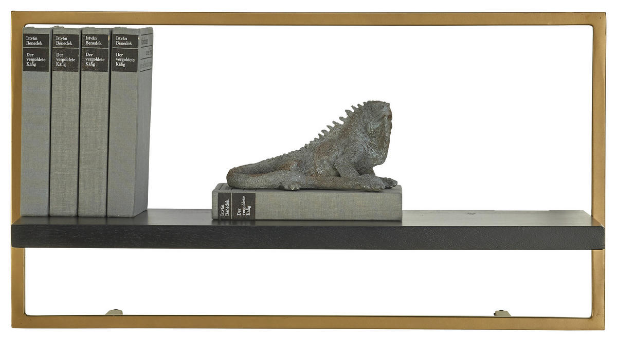 WANDREGAL Akazie massiv Schwarz, Goldfarben  - Goldfarben/Schwarz, Trend, Holz/Metall (65/35/25cm) - Lomoco