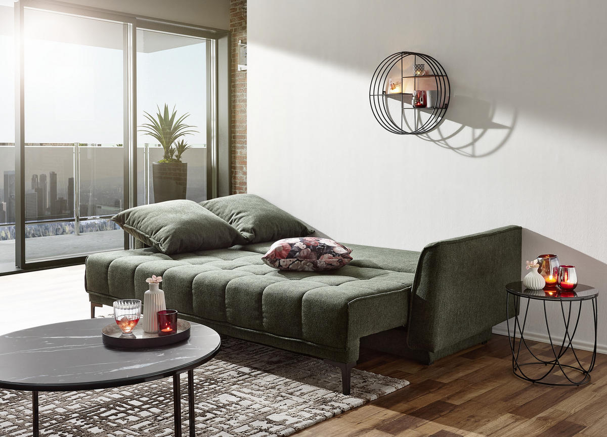 SCHLAFSOFA in Textil Grün  - Schwarz/Grün, Design, Textil (235/70/108cm) - MID.YOU