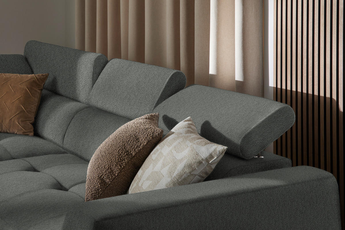 ECKSOFA in Struktur Grau  - Schwarz/Grau, Design, Kunststoff/Textil (205/284cm) - MID.YOU