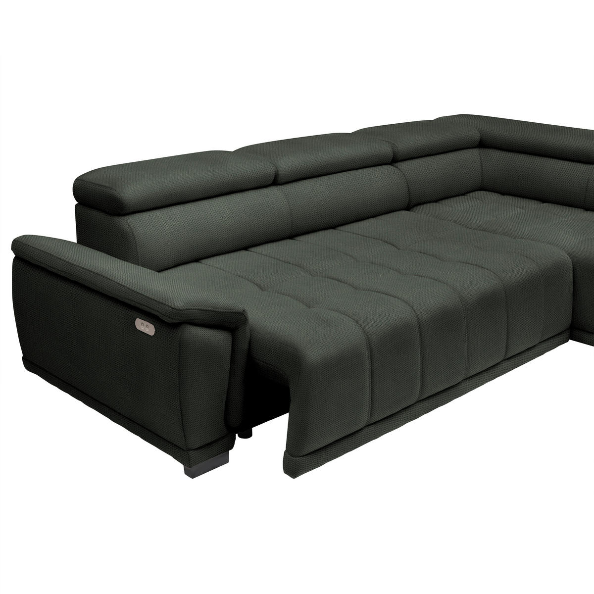 HÖRNSOFFA i chenille, vävt tyg mörkgrön  - svart/mörkgrön, Modern, textil/plast (283/106cm) - MID.YOU