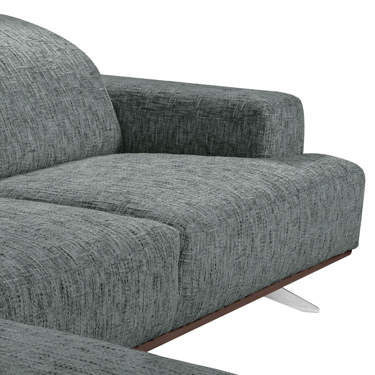 ECKSOFA PORTLAND Anthrazit Struktur Kopfteilverstellung  - Chromfarben/Dunkelbraun, Design, Holz/Textil (187/295cm) - Livetastic