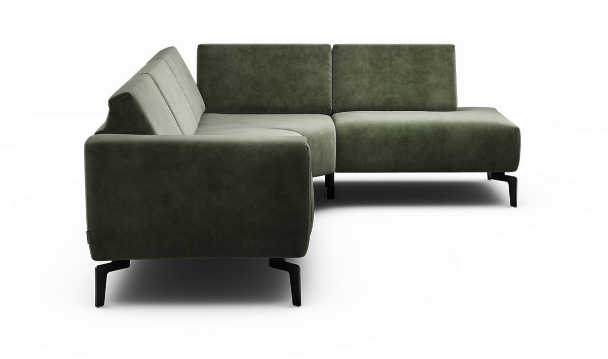 ECKSOFA in Samt Waldgrün  256/193 cm  - Waldgrün/Schwarz, Design, Textil/Metall (256/193cm) - SENSOO