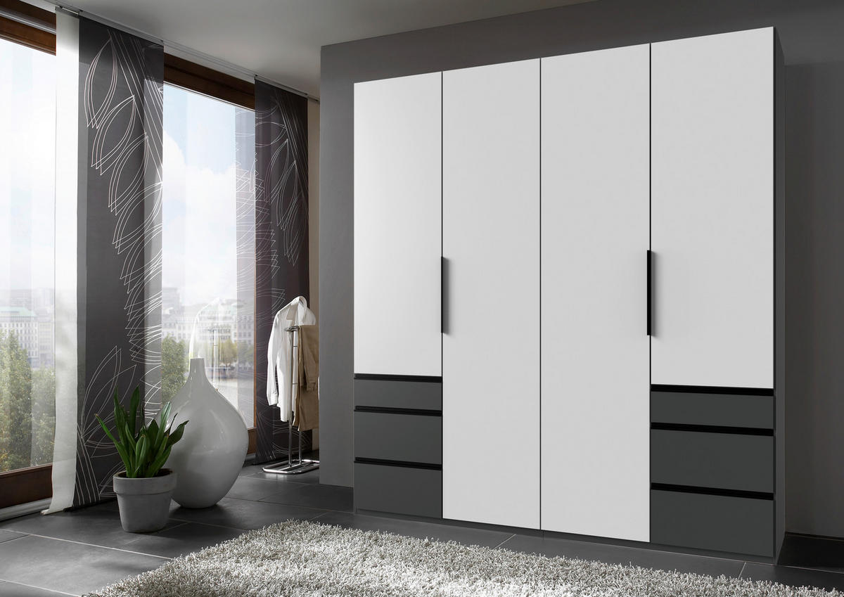 DREHTÜRENSCHRANK in Graphitfarben, Weiss  - Weiss/Schwarz, Konventionell, Holzwerkstoff/Metall (200/216/58cm) - Hom`in