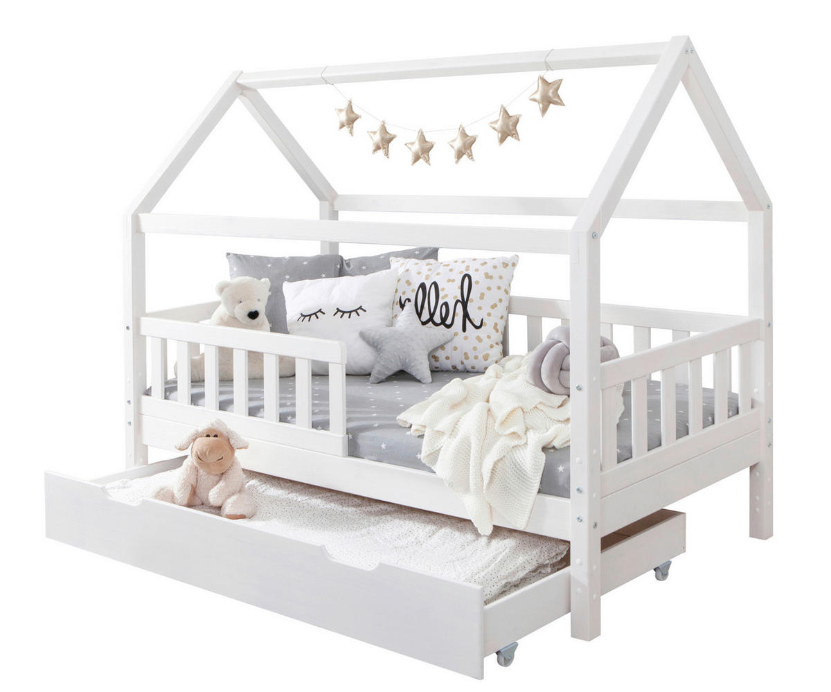 HAUSBETT 80/160 cm Weiss  - Weiss/Naturfarben, Modern, Holz/Textil (80/160cm) - MID.YOU